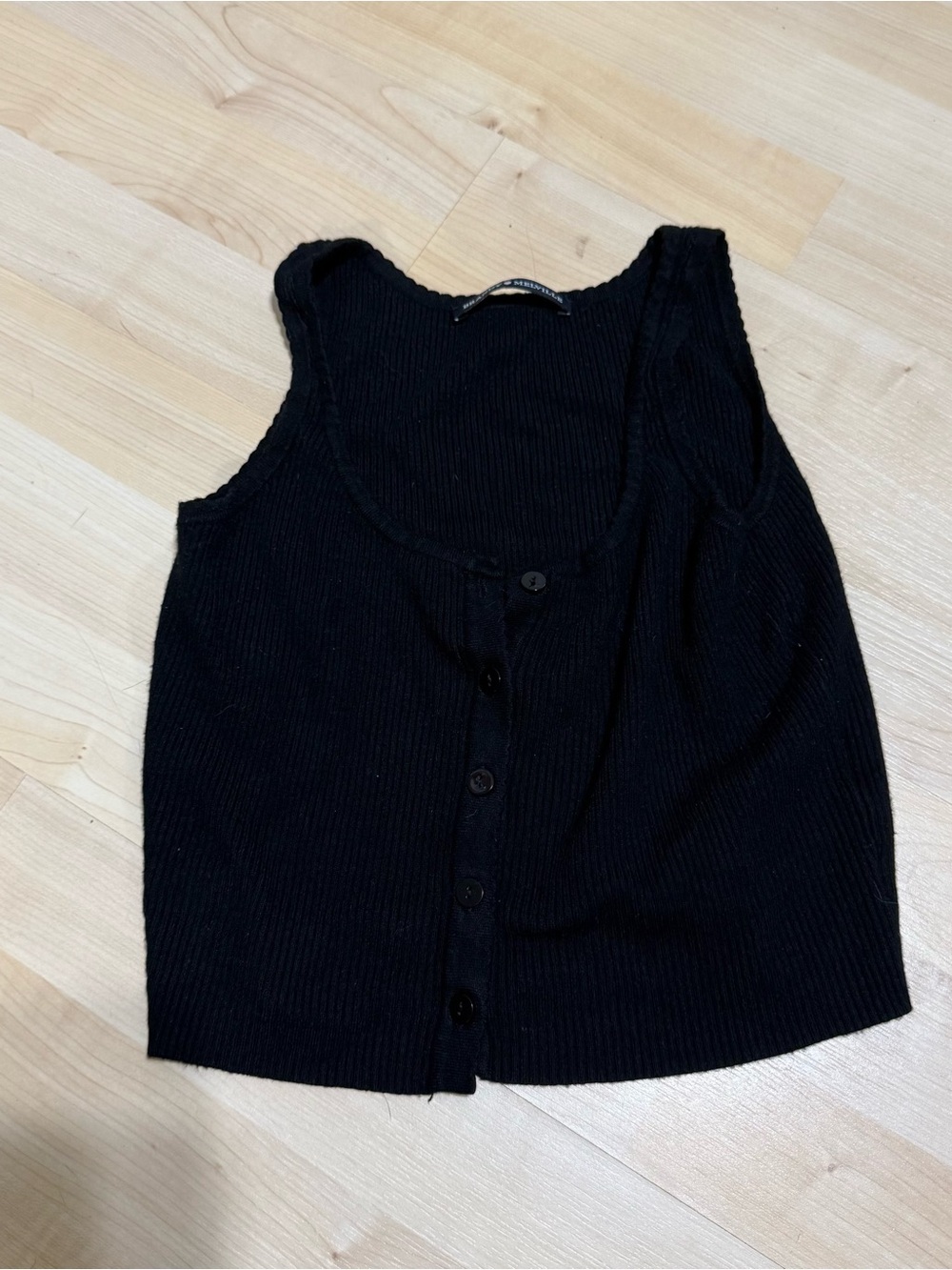 Brandy Melville Black Ribbed Button-Up Tank Top